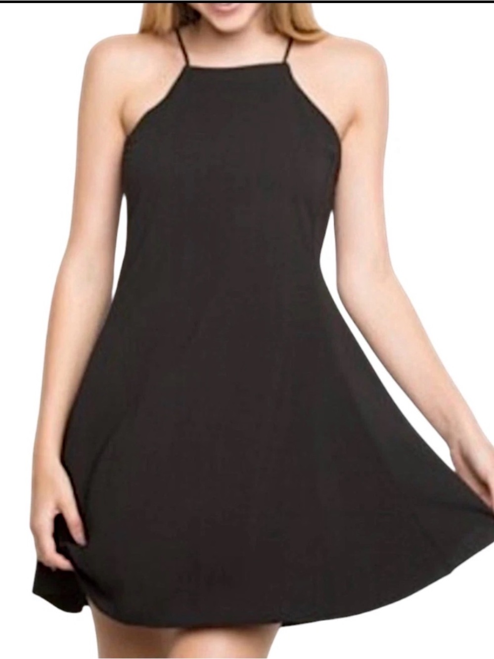 Brandy Melville Black High Neck Halter Swing Dress One Size